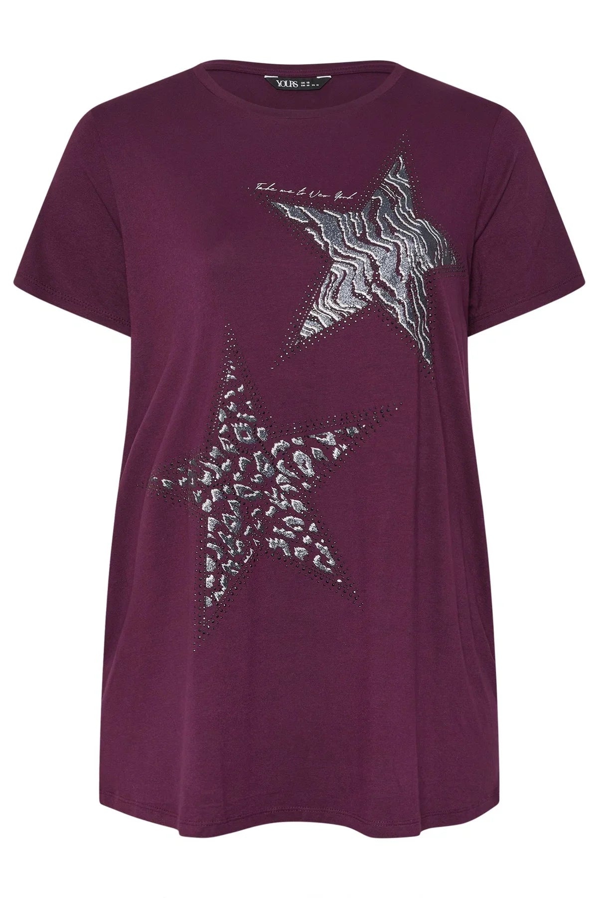 Büyük Beden Bisiklet Yaka Kısa Kollu Parlak Baskılı Taşlı T-shirt 322960