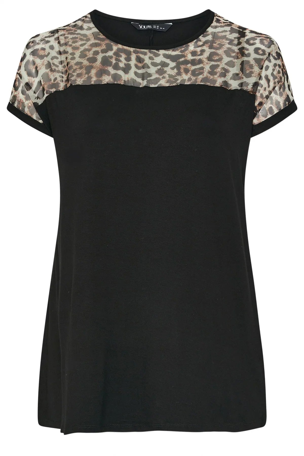 Büyük Beden Bisiklet Yaka Kısa Kollu Transparan Leopar Detaylı T-shirt 304286