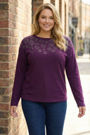 Büyük Beden Bisiklet Yaka Mor Leopar Taş Desenli Yumoş Kazak 356681