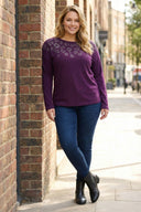 Büyük Beden Bisiklet Yaka Mor Leopar Taş Desenli Yumoş Kazak 356681