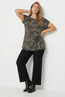 Büyük Beden Bisiklet Yaka Siyah Soyut Baskılı Yandan Bağlamalı Bluz 616393