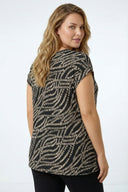 Büyük Beden Bisiklet Yaka Siyah Soyut Baskılı Yandan Bağlamalı Bluz 616393