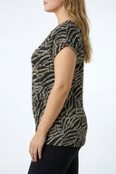 Büyük Beden Bisiklet Yaka Siyah Soyut Baskılı Yandan Bağlamalı Bluz 616393