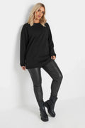 Büyük Beden Bisiklet Yaka Uzun Kollu Basic Sweatshirt 303747