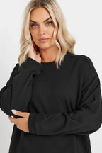 Büyük Beden Bisiklet Yaka Uzun Kollu Basic Sweatshirt 303747