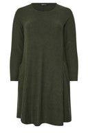 Büyük Beden Bisiklet Yaka Uzun Kollu Cepli Peluş Midi Elbise 285079