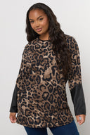 Büyük Beden Bisiklet Yaka Uzun Kollu Deri Detaylı T-shirt 304307