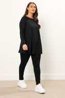 Büyük Beden Bisiklet Yaka Uzun Kollu Fitilli T-shirt 304381