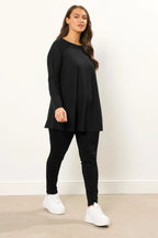 Büyük Beden Bisiklet Yaka Uzun Kollu Fitilli T-shirt 304381
