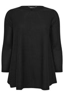 Büyük Beden Bisiklet Yaka Uzun Kollu Fitilli T-shirt 304381