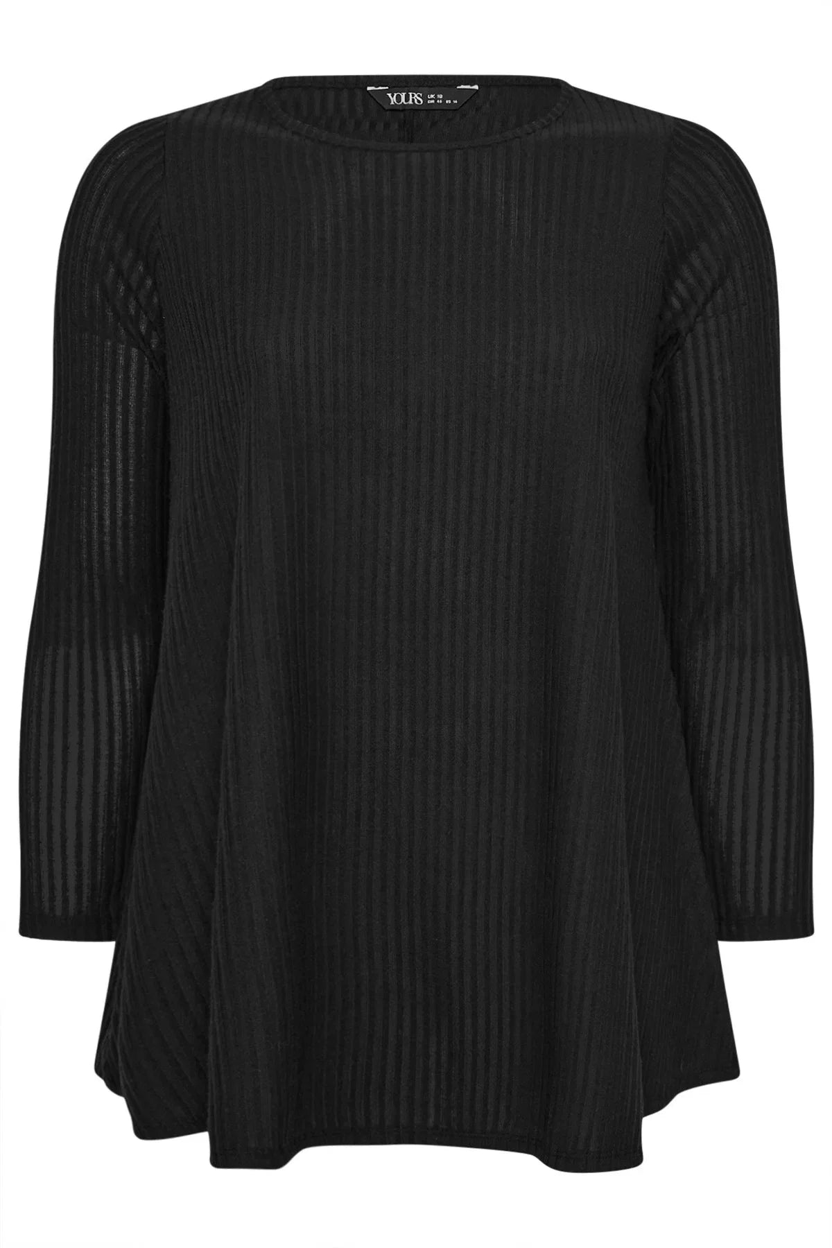 Büyük Beden Bisiklet Yaka Uzun Kollu Fitilli T-shirt 304381