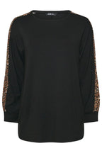 Büyük Beden Bisiklet Yaka Uzun Kollu Leopar Desenli T-shirt 303781