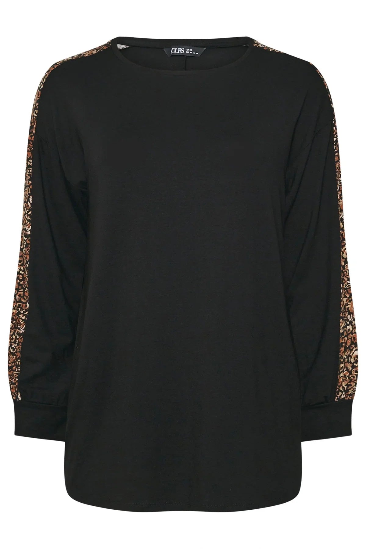 Büyük Beden Bisiklet Yaka Uzun Kollu Leopar Desenli T-shirt 303781