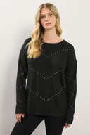 Büyük Beden Bisiklet Yaka Uzun Kollu Taşlı İnce Sweatshirt 356682