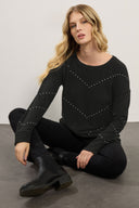 Büyük Beden Bisiklet Yaka Uzun Kollu Taşlı İnce Sweatshirt 356682