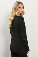 Büyük Beden Bisiklet Yaka Uzun Kollu Taşlı İnce Sweatshirt 356682