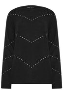 Büyük Beden Bisiklet Yaka Uzun Kollu Taşlı İnce Sweatshirt 356682