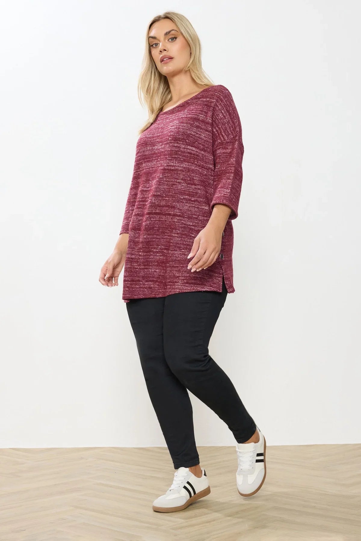 Büyük Beden Bisiklet Yaka Yarım Kol Düğme Detaylı Sweatshirt 304438