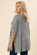 Büyük Beden Bisiklet Yaka Yarım Kol Yanı Yırtmaçlı Boncuklu Tunik 304279