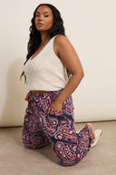 Büyük Beden Cepli Beli Paçası Lastikli Etnik Desenli Pantolon 310144