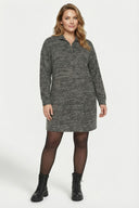 Büyük Beden Gri Yumoş Dokulu Fermuarlı Elbise 303859