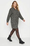 Büyük Beden Gri Yumoş Dokulu Fermuarlı Elbise 303859