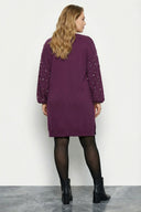 Büyük Beden İnci ve Taş Nakışlı Yumuşak Dokulu Mor Elbise 616396