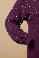 Büyük Beden İnci ve Taş Nakışlı Yumuşak Dokulu Mor Elbise 616396