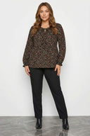 Büyük Beden İp Bağlamalı Siyah Çiçek Desenli Elbise 323002