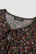 Büyük Beden İp Bağlamalı Siyah Çiçek Desenli Elbise 323002