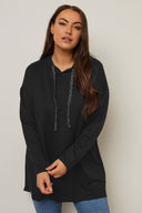 Büyük Beden Kapüşonlu Uzun Kollu Asimetrik Kesim Uzun Sweatshirt 304048