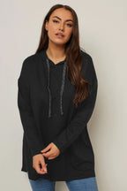 Büyük Beden Kapüşonlu Uzun Kollu Asimetrik Kesim Uzun Sweatshirt 304048