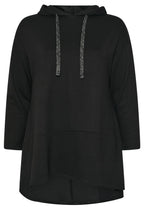 Büyük Beden Kapüşonlu Uzun Kollu Asimetrik Kesim Uzun Sweatshirt 304048