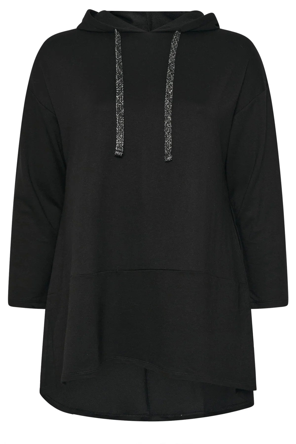 Büyük Beden Kapüşonlu Uzun Kollu Asimetrik Kesim Uzun Sweatshirt 304048