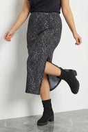 Büyük Beden Leopar Desenli Yırtmaçlı Kalem Etek 160379