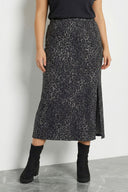 Büyük Beden Leopar Desenli Yırtmaçlı Kalem Etek 160379