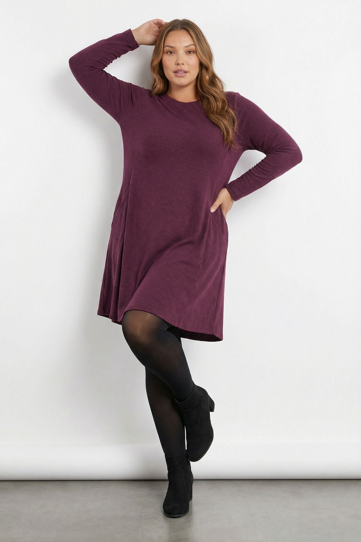 Büyük Beden Mor Soft Touch Cepli Tunik Elbise 285078