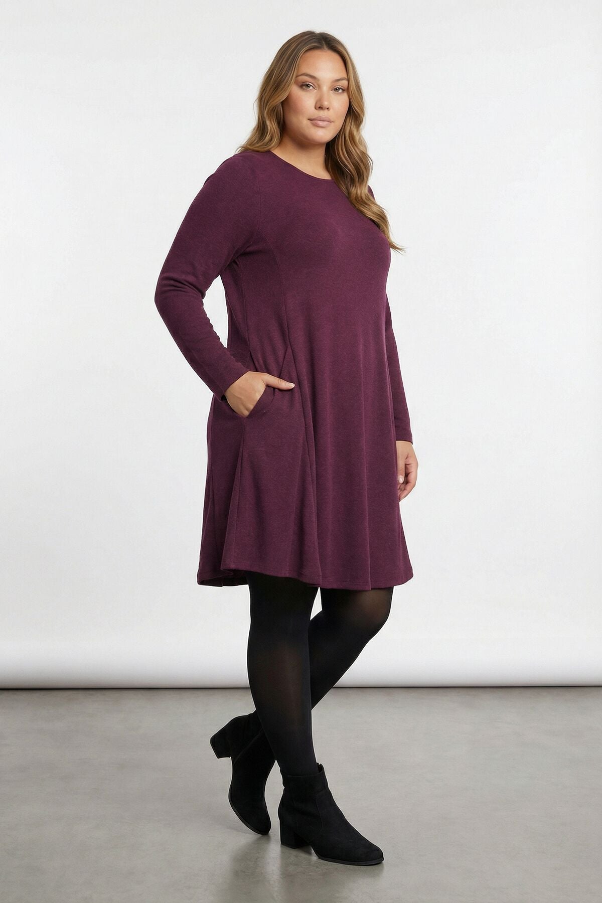 Büyük Beden Mor Soft Touch Cepli Tunik Elbise 285078