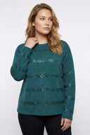 Büyük Beden Payet Şeritli Yumoş Yeşil Kazak 502732