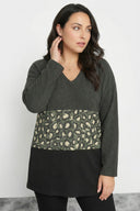 Büyük Beden Renk Bloklu Leopar Desenli Yumoş Kazak 303863