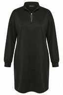 Büyük Beden Siyah Fermuarlı Mini Elbise 304489