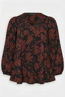 Büyük Beden Siyah Kahve Çiçek Desenli Piliseli Bluz 616652