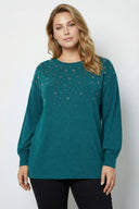 Büyük Beden Taş İşlemeli Yumoş Yeşil Kazak 285066