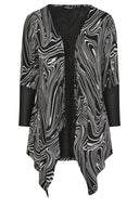 Büyük Beden Uzun Kollu Deri Detaylı Önü Kapamasız Hırka 304276