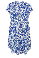 Büyük Beden V Yaka Kısa Kollu Cepli Çiçek Desenli Midi Elbise 616286