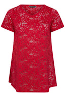 Büyük Beden V Yaka Kısa Kollu Dantel Desen Astarsız T-shirt 304093