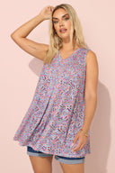 Büyük Beden V Yaka Sıfır Kol Çiçek Desenli Astarsız Dantel Bluz 304217