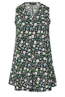 Büyük Beden V Yaka Sıfır Kol Çiçek Desenli T-shirt 304168