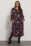 Büyük Beden V Yaka Uzun Kollu Bürümcük Kumaş Maxi Elbise 616397