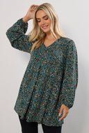 Büyük Beden V Yaka Uzun Kollu Çiçek Desenl T-shirt 322980